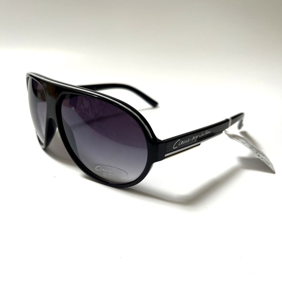 New Original CIRCUS BY SAM EDELMAN Aviator Sunglasses Acetate Black White Trim - Picture 1 of 6